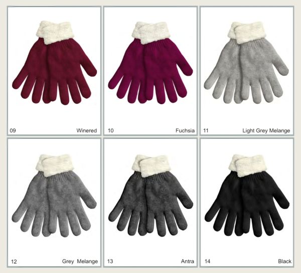 Fingerhandschuhe mit Teddy Krempe Uni Teil 2 - in verschiedenen Farben